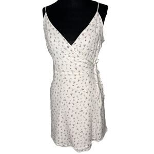 VTG Hollister White Shabby Chic Ditsy Floral Mini Wrap Dress Womens Large Fairy